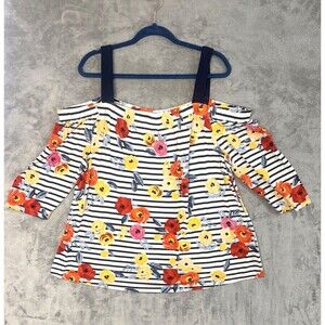 Lane Bryant Top Womens 18/20 Floral Striped Cold Shoulder Blouse Plus Size